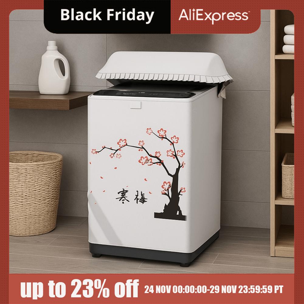 Universal Waterproof Washing Machine Cover Anti-dust Sunscreen Top Open Cover Cartoon Polyester Dust-proof Cover Home Decor