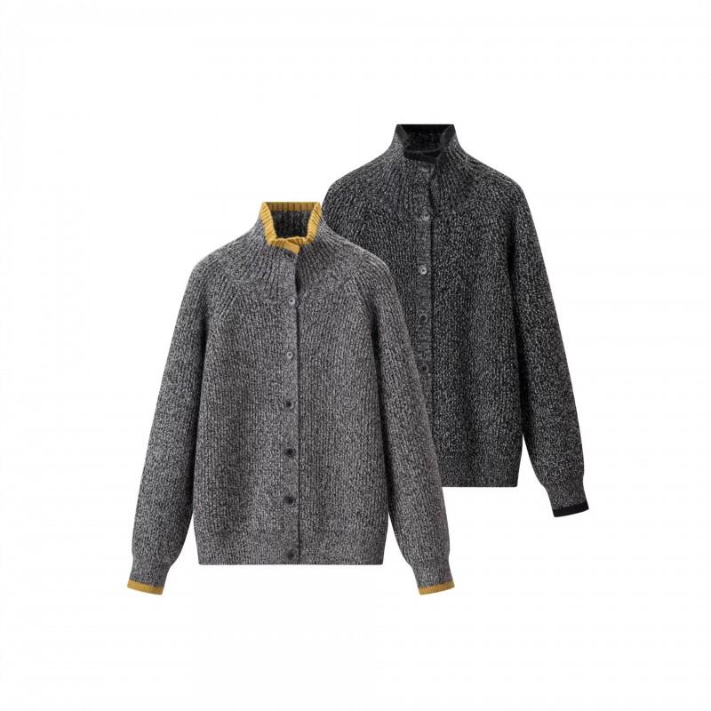 Vintage Style Knit Cardigan Women Semi-High Neck Single-Breasted Casual Comfort 2026
