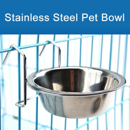 Puntos Pet Stainless Steel Dog Bowl Cage Crate Hanging Food Dish Water Feeder with Hook
