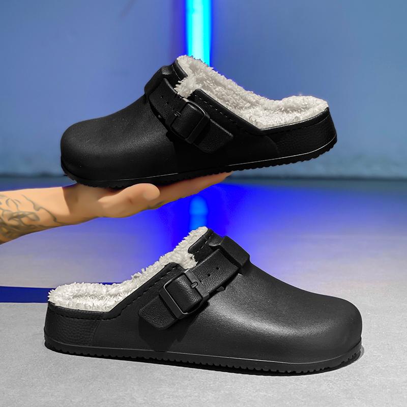 Fashion Winter Men Slippers Keep Warm Men Cotton Shoes with Fur Couple Home Slides Waterproof Flat Casual Shoes Indoor Outdoor Slippers