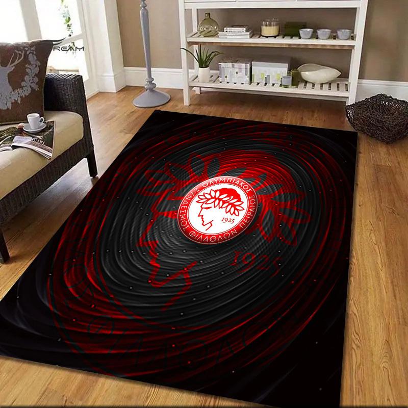 Olympiacos F.C. Flanellmuster Quadratischer Teppich, Läufer, Teppich für Wohnzimmer Schlafzimmer Sofa Spielzimmer Dekoration, Rutschfeste Fußmatte