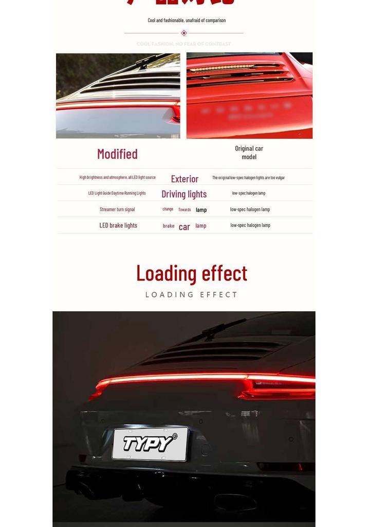 LED Through-Type Taillight Assembly for Porsche 911 (2016-2018) - Modified Daytime Running Light