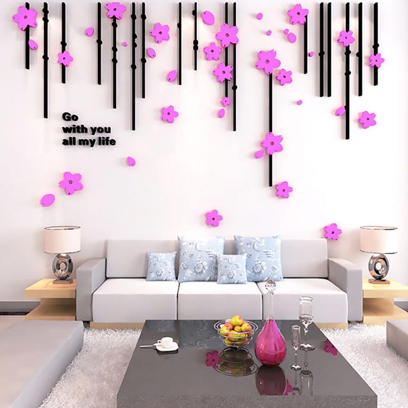 Romantic 3D Wall Sticker Wedding Living Room Bedroom Backdrop TV Background Wall Decals Flower Mural Wall Art Wallpaper Sticker