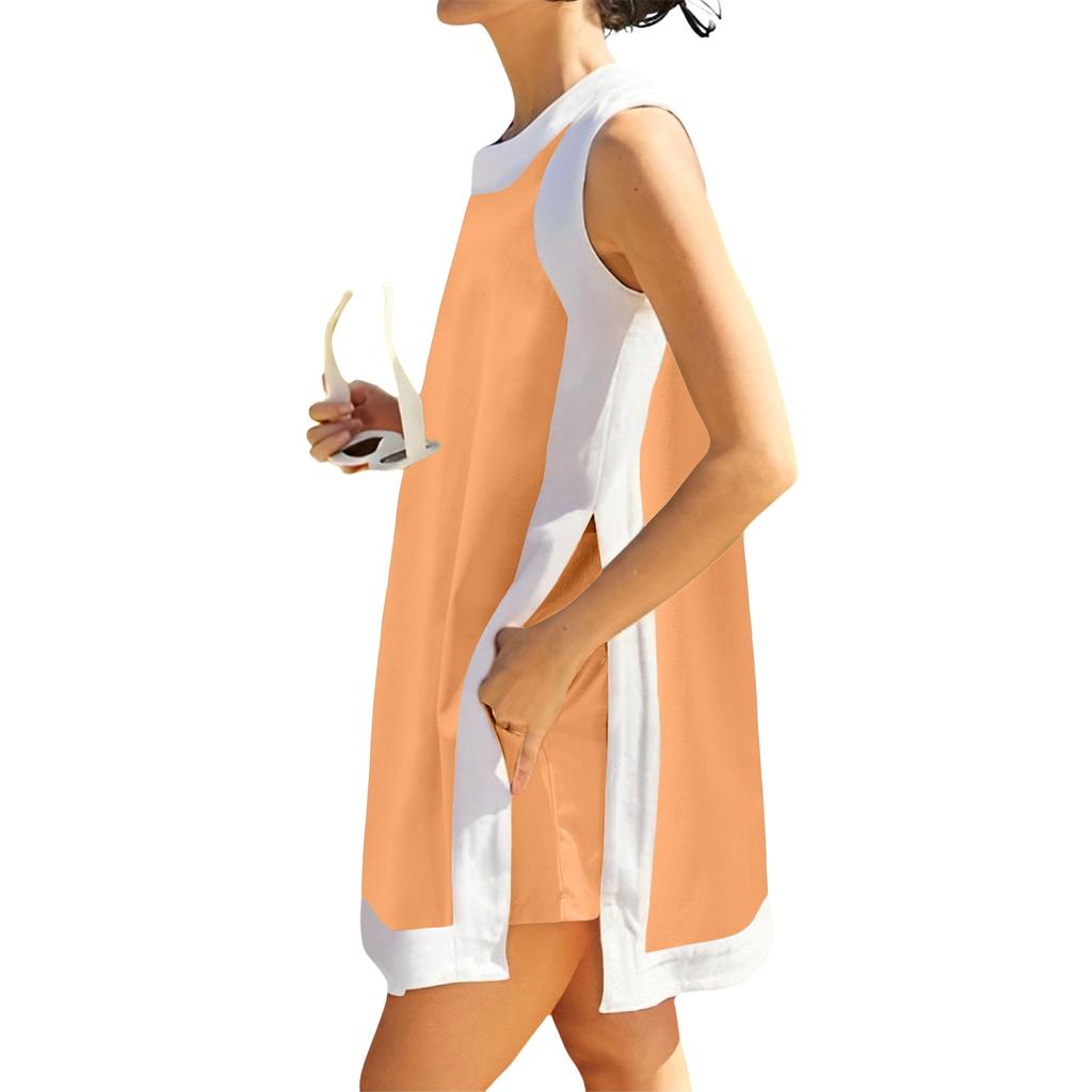Women's Fashion Loose Sleeveless Short Skirt With Pockets And Shorts Two-Piece Set