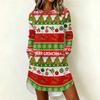 Women's Casual Dress Christmas Print Neck Long Sleeve Festive Holiday Outfit