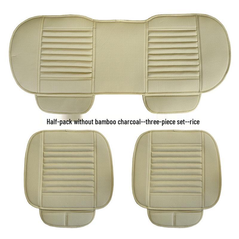 Bamboo Charcoal Leather Car Seat Cushion Set, Three-Piece, No Backrest, All-Season Interior Kit