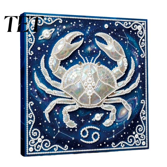 Adults Faux Pearl Painting Kit DIY Kit, 12 Constellation Rhinestone Art Set for Beginners Beginners, Handmade Wooden Frame Fake Wall Decoration