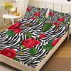 3pcs Fitted Sheet Set Zebra Stripes With Red Roses Easy Care Durable Bed Sheet With Pillowcases For Bedroom Decor