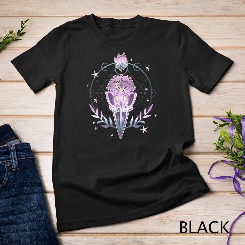 Pastel Goth Creepy Bird Skull Moon Crystals Aesthetic T shirt