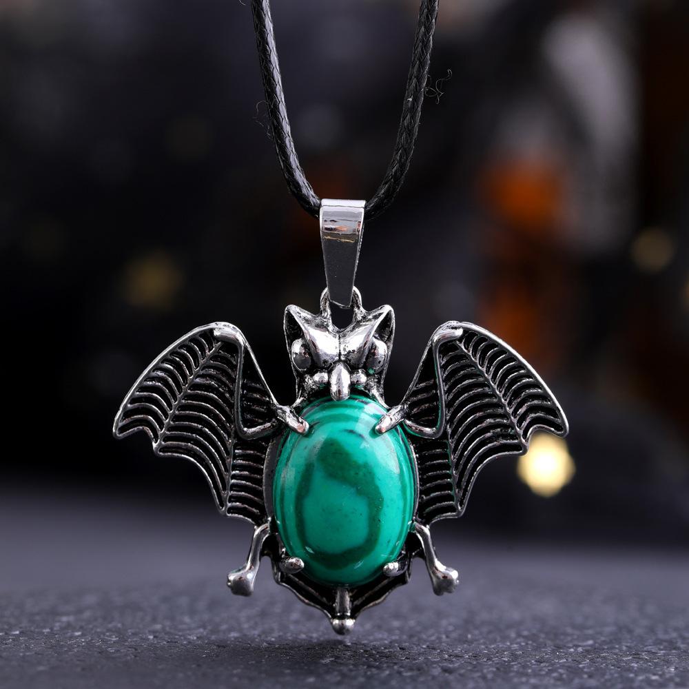 Halloween Crystal Stone Bat Vintage Pendant For Women Necklace Natural Amethyst Rose Quartz Lapis Lazuli Pendant Jewelry Making