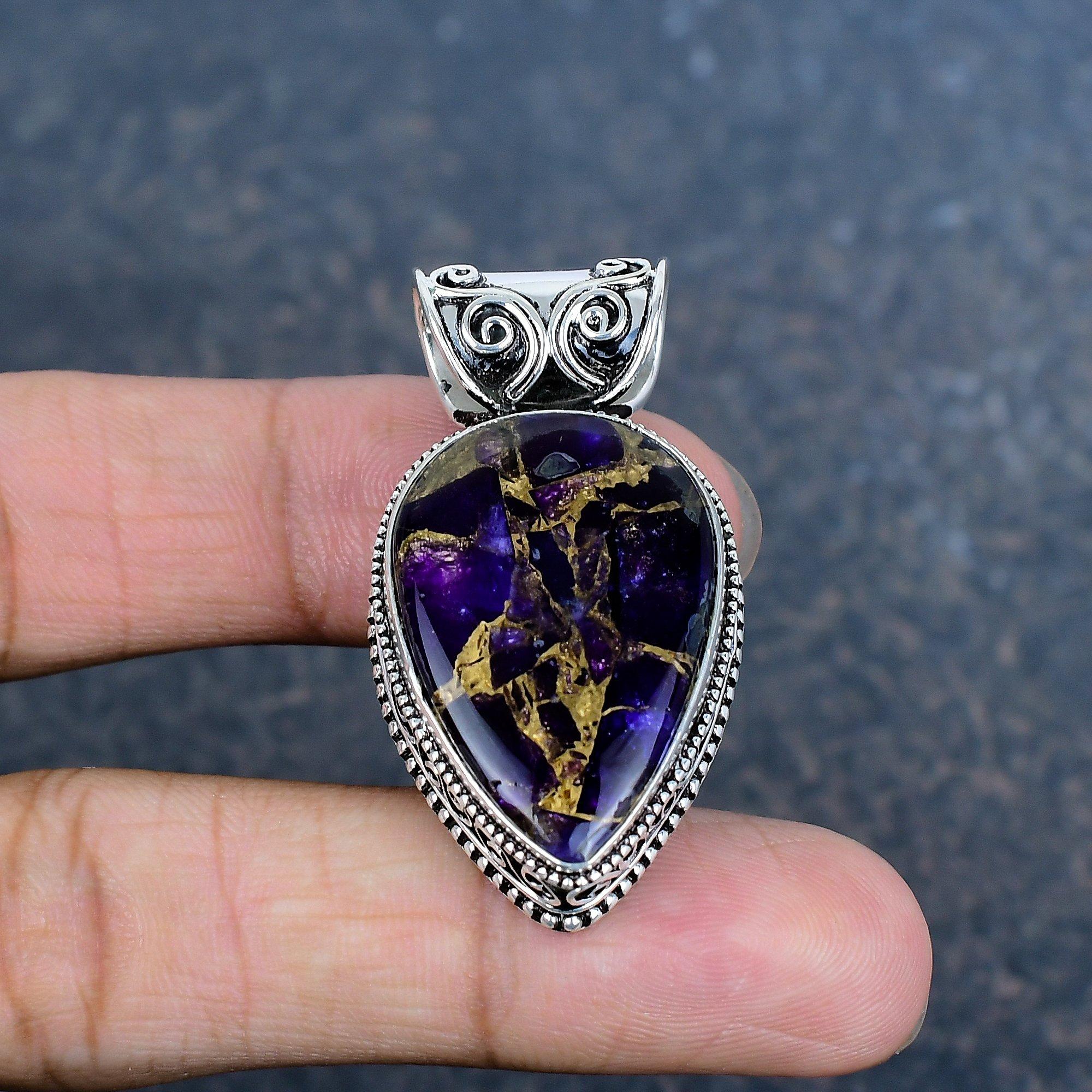 

Медный Аметист Бирюза Кулон из драгоценных камней ручной работы, Кулон из стерлингового серебра 925 пробы, Антикварное украшение, Подарок для любви 1.77 Inches