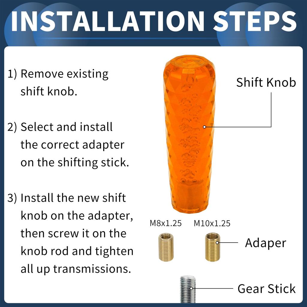 INFINAUTO Car Shift Knob 15cm Universal Automatic and Manual Car Gear Shift Knob with 2 Adapters Acrylic Orange 1 Set