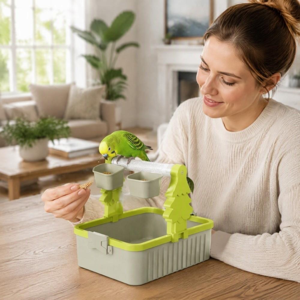 Interactive Bird Feeding Station Rack With Food Cup Parrot Desktop Stand  Pet Supplies
