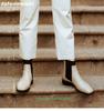 Fashion Women Genuine Leather Chelsea Ankle Boots Stretch Fabric Slip On Fashion Office & Career Boots 2025 Winter Flats Heels Boots