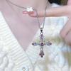 New Fashion Trendy Crystal Pink Zircon Cross Pendant Necklace for Women Girl Crystal Chain Necklace The Spice Girl Party Jewelry