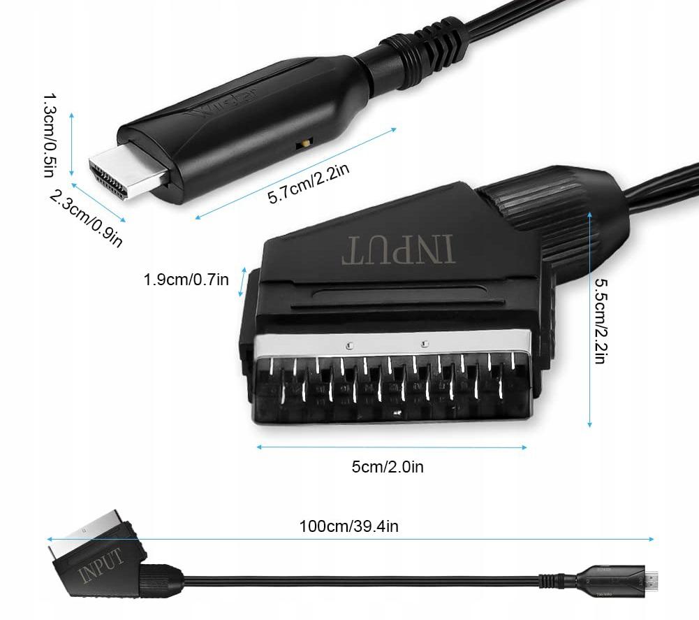 KABEL ADAPTER KONWERTER Z HDMI DO EURO / SCART 1080p PRZEJŚCIÓWKA TELEWIZOR