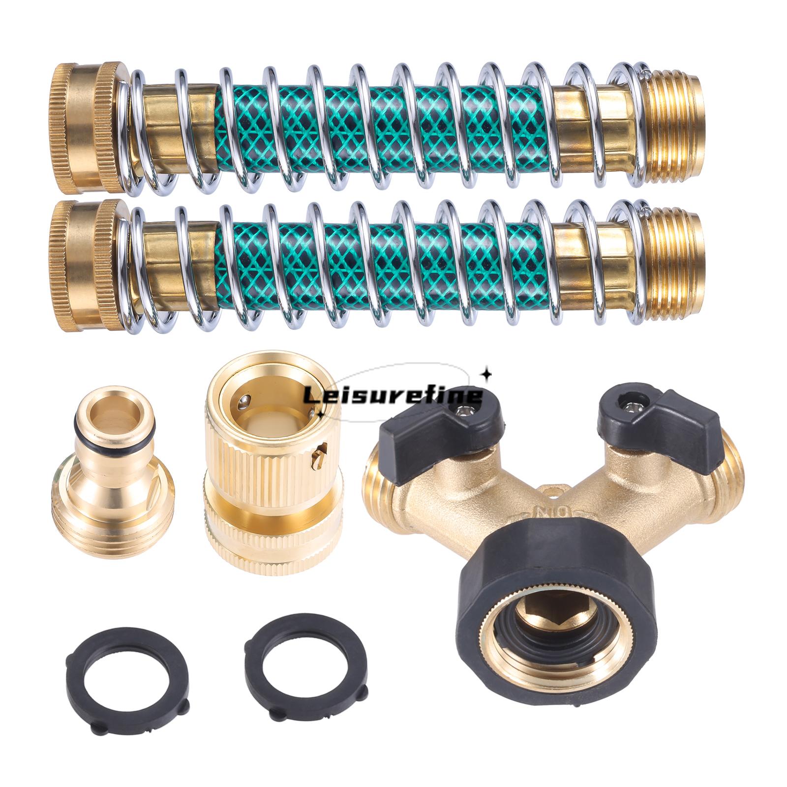 

2 Way Brass Hose Splitter Connector Brass Coiled Spring Extension Protector Adapter Rubber Washers O-rings Garden Pipe Connector Other