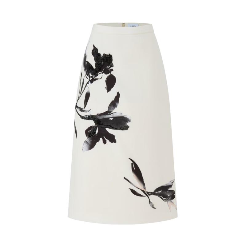 PORTS Women's Cloud White Print Mid-Length Skirt