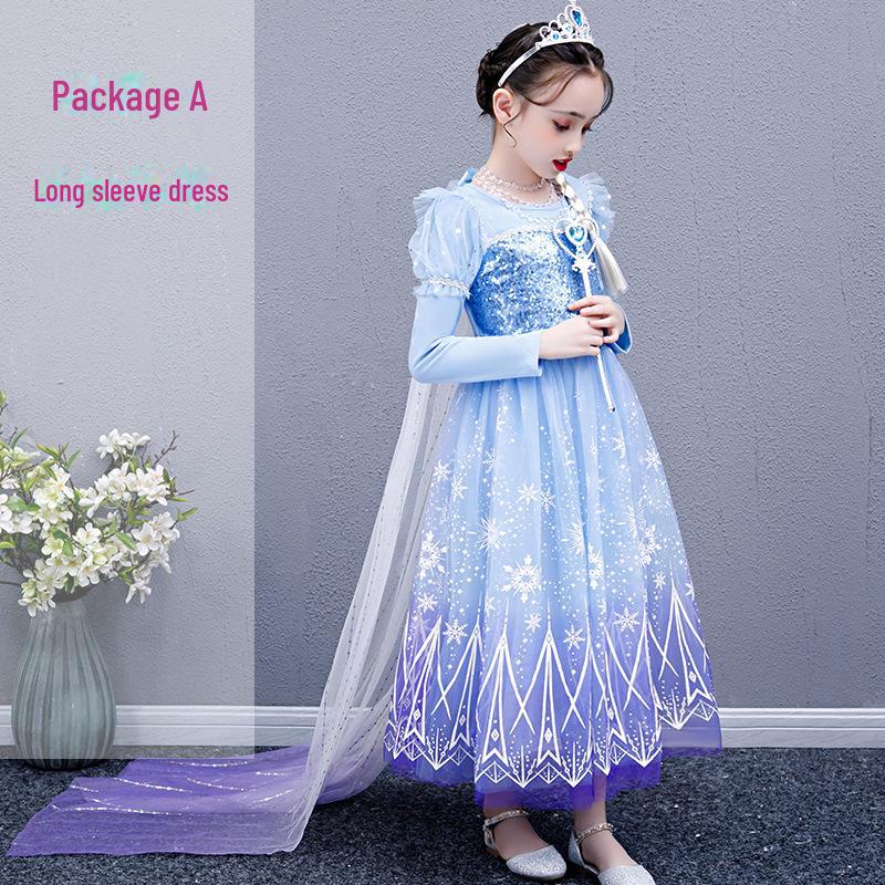 

Платье Эльзы из мультфильма «Холодное сердце 2» с длинными рукавами и бархатом для девочек — выпуск «Осень/Зима, Хэллоуин» 130 cm