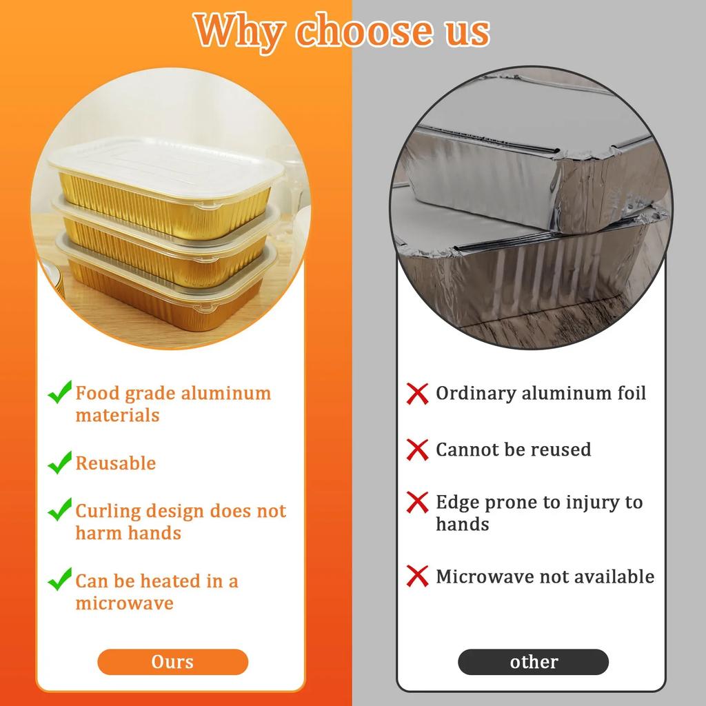 20Pcs Aluminum Foil Pans with Lids Food Grade Aluminum Foil Baking Tray Gold Foil Tray Container Rectangular Aluminum Cake Pans