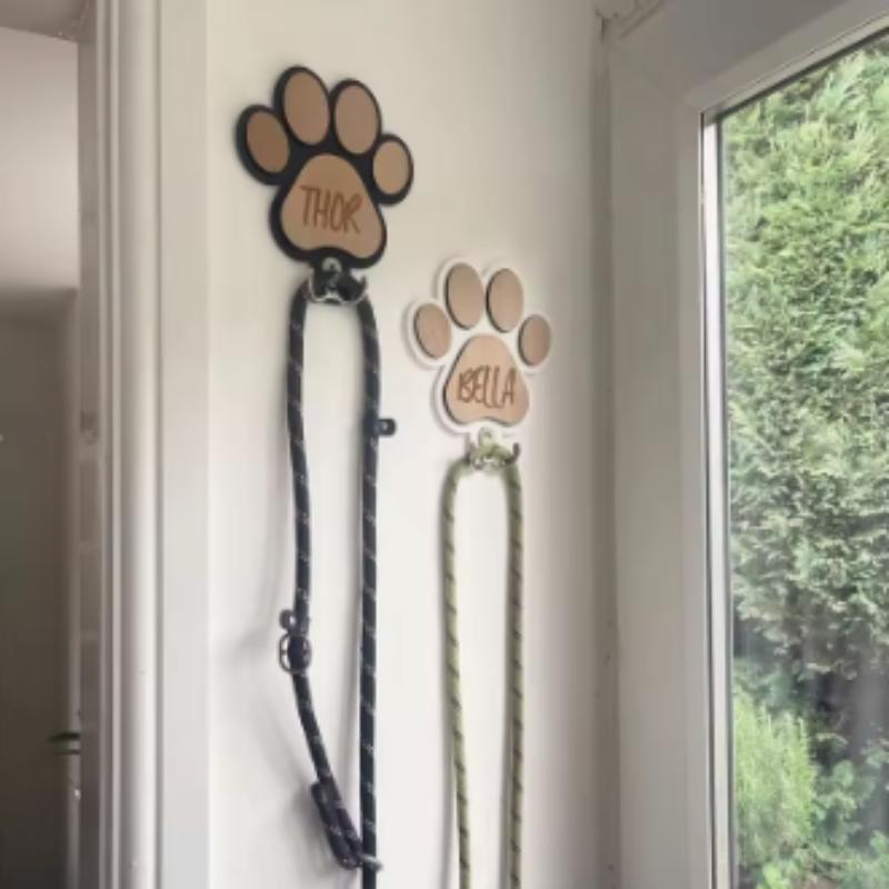 Custom Wooden Paw Print Dog Leash Hanger Wall Hook - Claw Design Coat & Collar Holder for Dog Lovers Unique Pet Gift