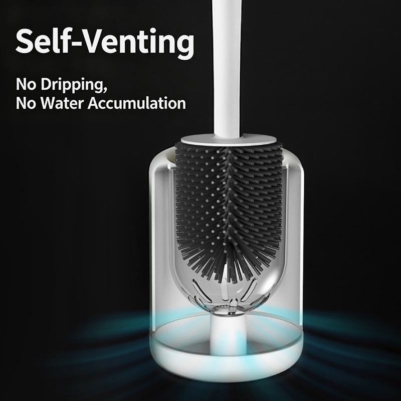 Silicone Toilet Brush Wall Mounted Breathable Holder Soft Bristle Odor Free Bathroom Toilet Cleaning Supply