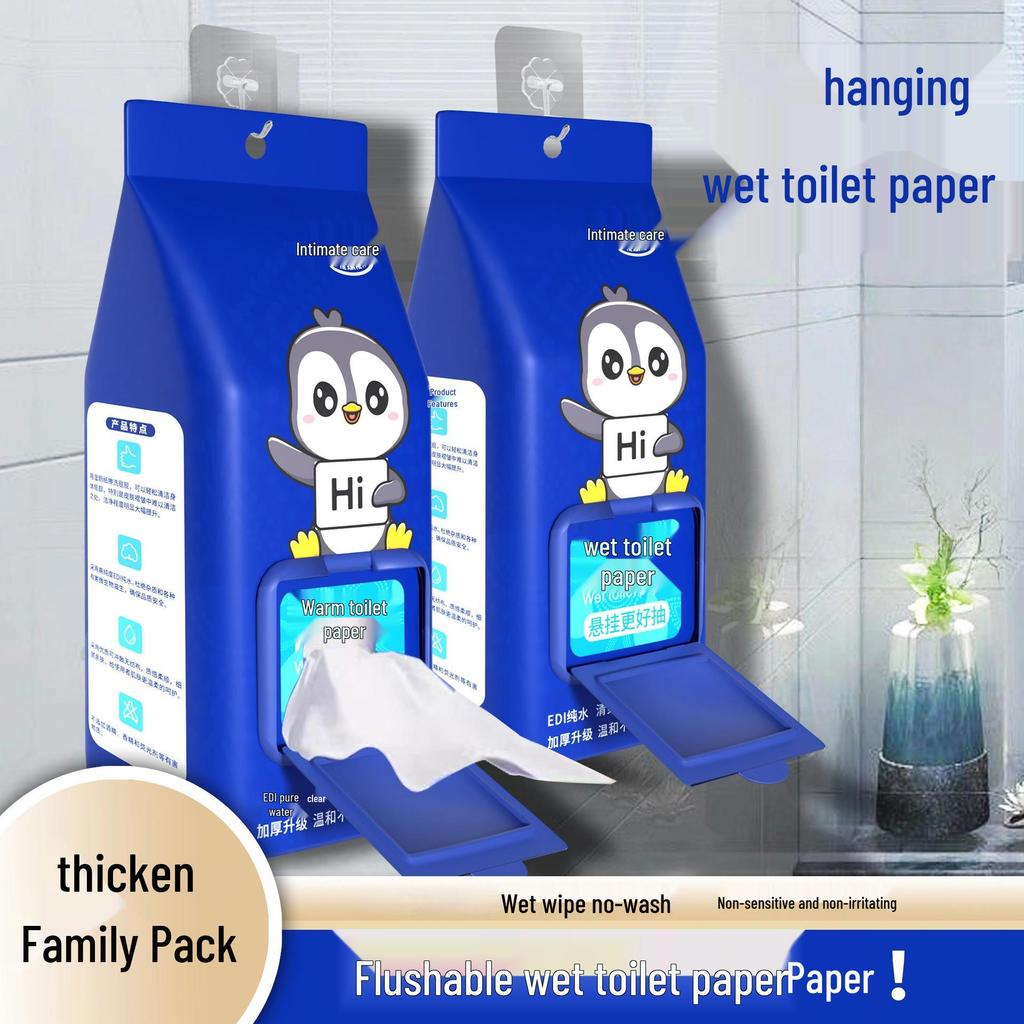 Hanging Biodegradable Wet Wipes Family Pack - Wall-Mounted Space-Saving Pure Water Toilet Paper Alternative