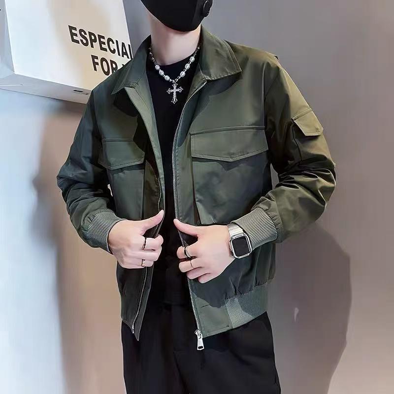 

Trendy Men s Solid Color Multi-Pocket Workwear Jacket for Spring & Autumn 2XL (130-145 jin recommended) армія зелений колір