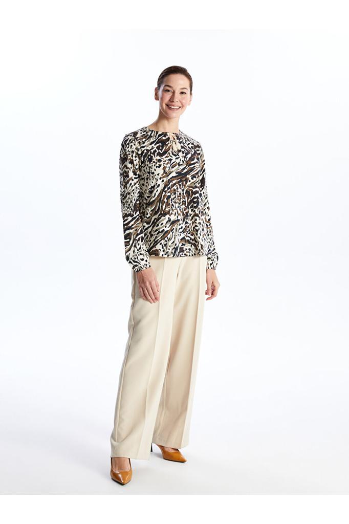 Bluzka damska LCW z kołnierzykiem wiązanym i długim rękawem