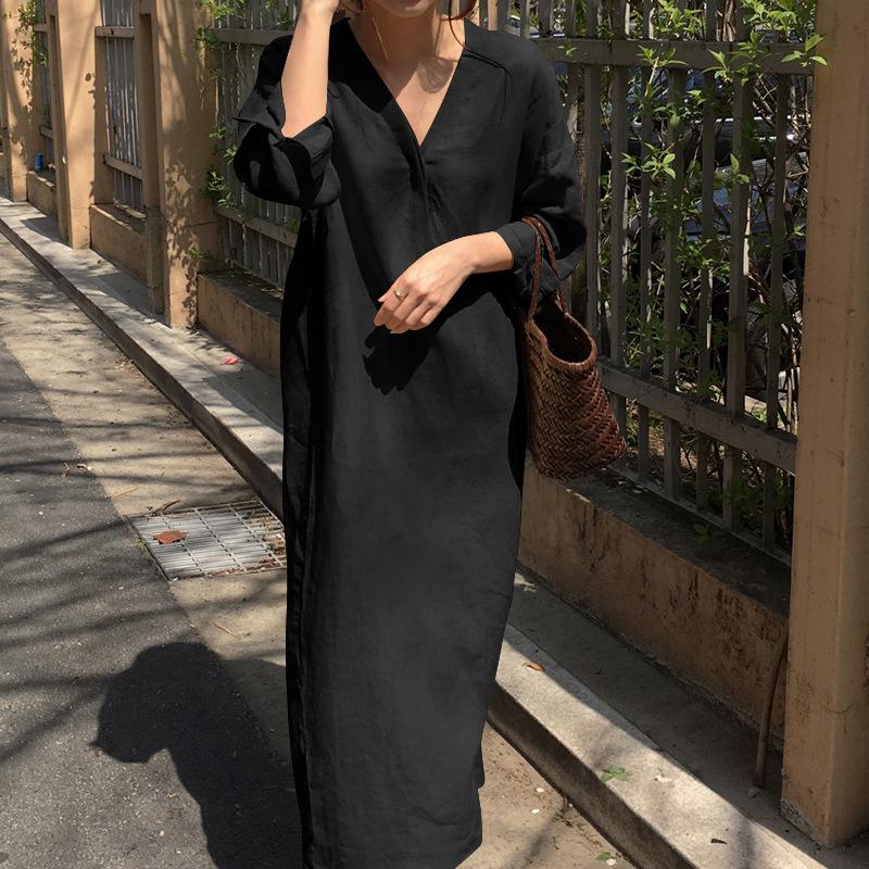 

Абсолютно новое женское вечернее платье 2023 года из хлопка и льна с длинными рукавами L чёрный