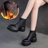 Johnature Plush Warm Thick Soled Short Boots Genuine Leather Round Toe Versatile Comfortable Women's Shoes