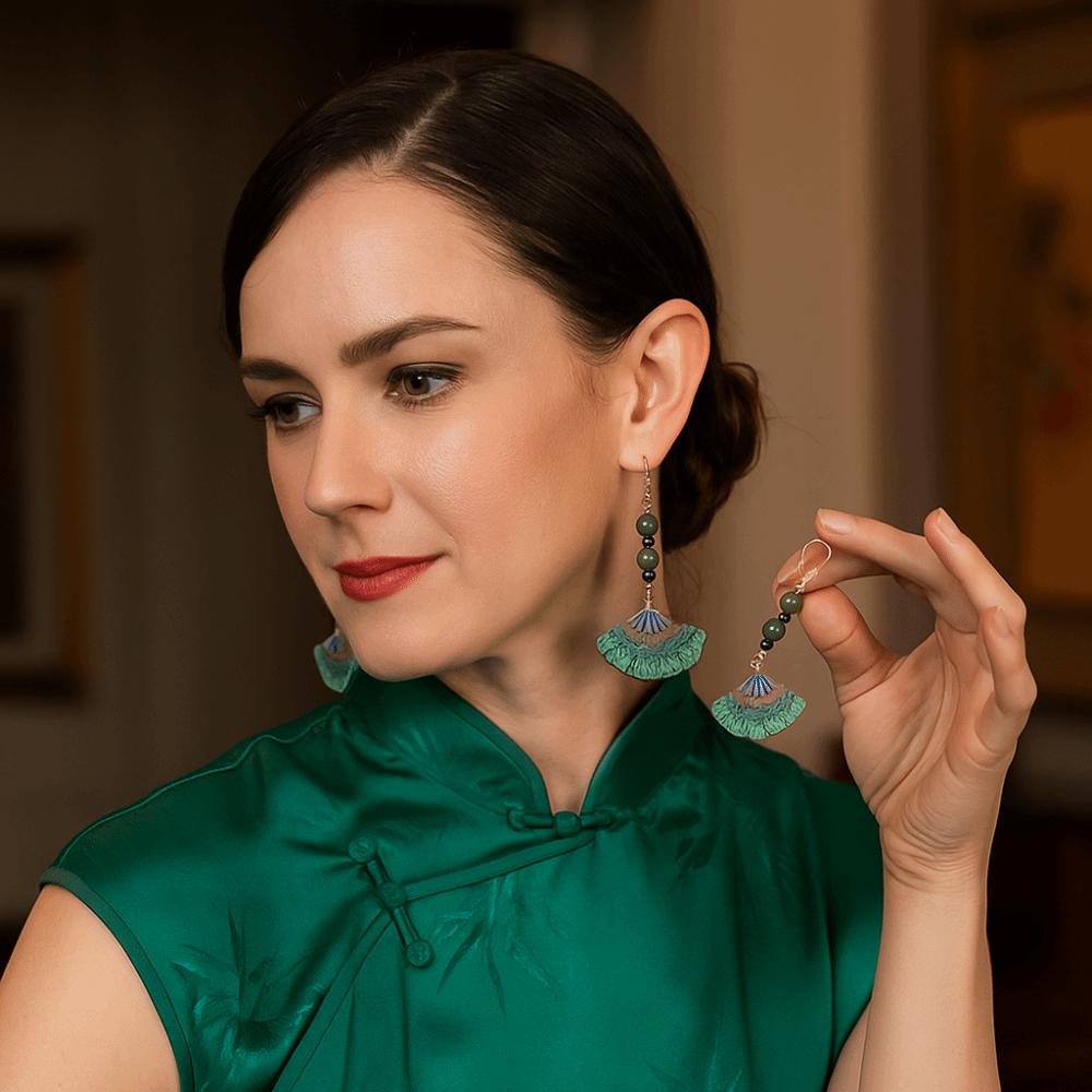 New Chinese Style Acrylic Fan Pendant Dangle Earrings Jewelry Accessories Drop Earrings  Women
