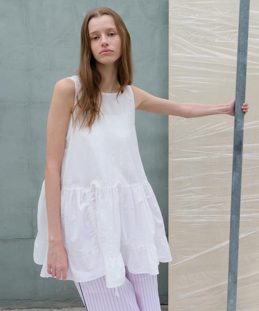 Leuba Low Tiered Sleeveless Dress - Off White