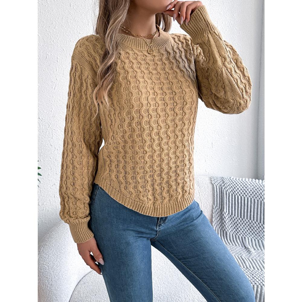 Women's Sweatshirt Casual Top Solid Colour Cable-Knit Bell Sleeves Asymmetrical Pullover