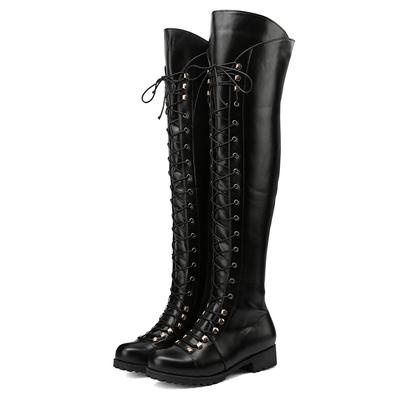 New Autumn/Winter Cross Tie Square Heel Round Head Over Knee Long Boots Fashion Retro Solid Color Knight Boots