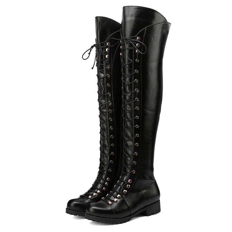 Fashion New Autumn/Winter Cross Tie Square Heel Round Head Over Knee Long Boots Fashion Retro Solid Color Knight Boots