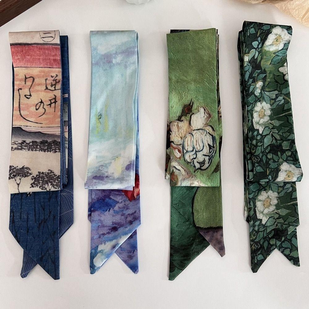 

Oil Painting Long Scarf Flower Printed Scarf Retro Scarf Hair Band Female