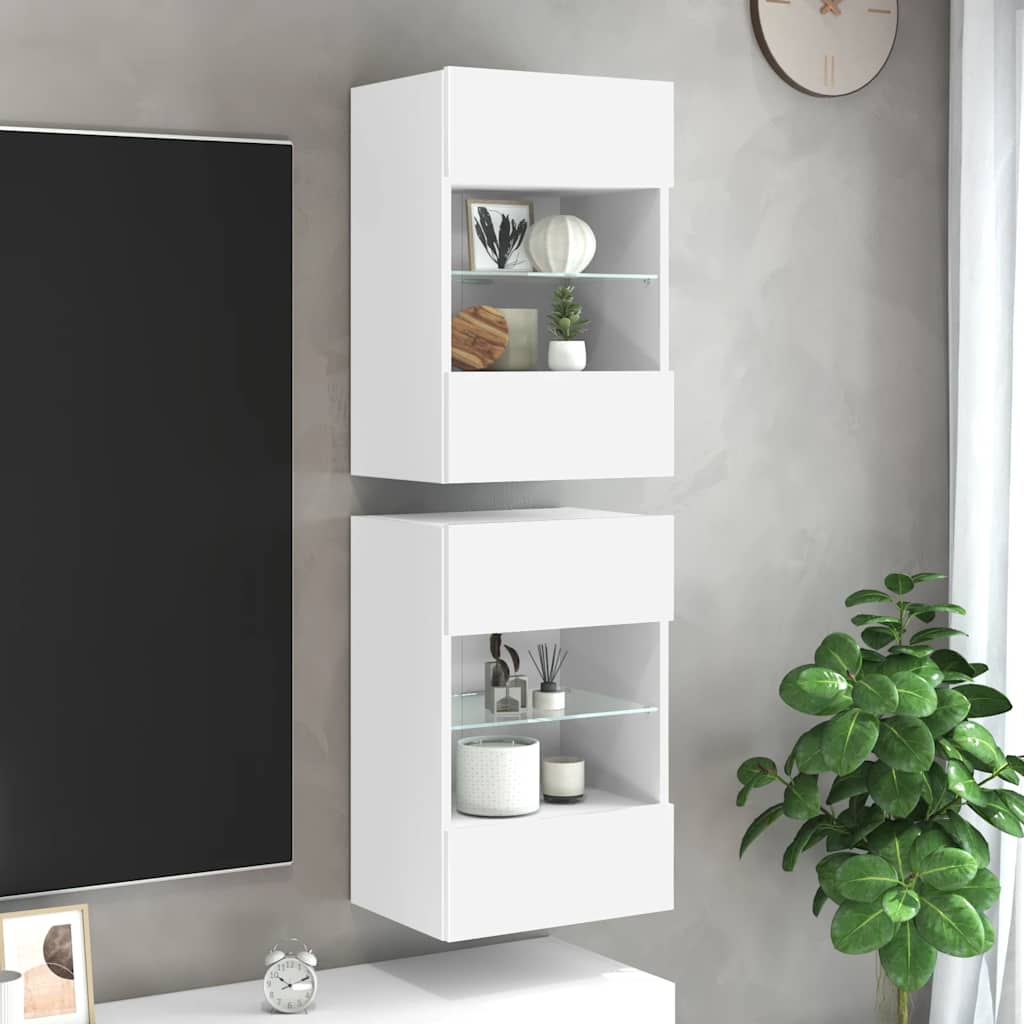 Vidaxl Wand-TV-Schränke mit LED, 2 Stück, Weiß, 40x30x60,5 cm