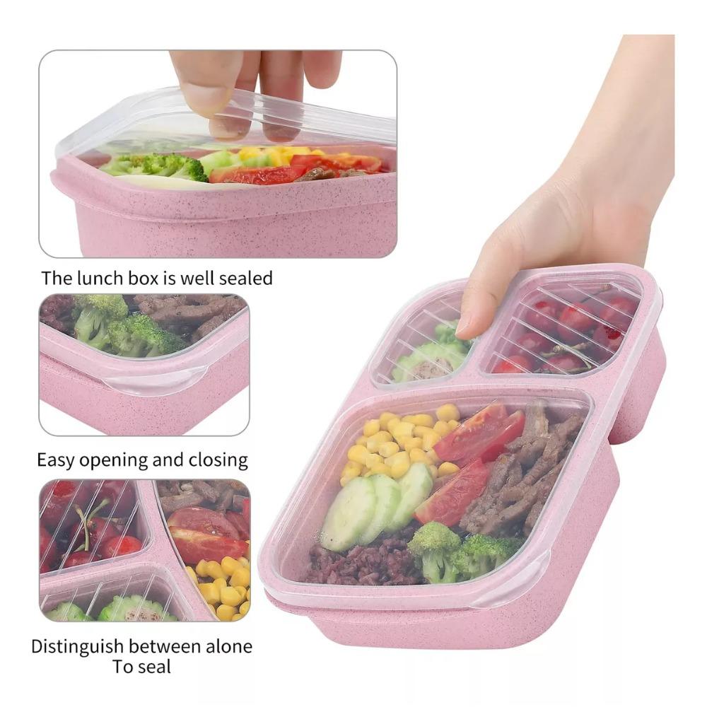 Cutie de prânz din paie de grâu, etanșă, cu 3 grile, cu capac, Camping, picnic, portabil, din plastic, pentru depozitarea alimentelor și fructelor, cutie Bento pentru copii