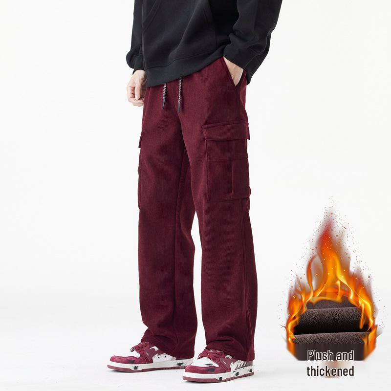

Men s Winter Corduroy Work Pants: Fleece-Lined, Thick, Loose, Wide-Leg, Straight Casual. L