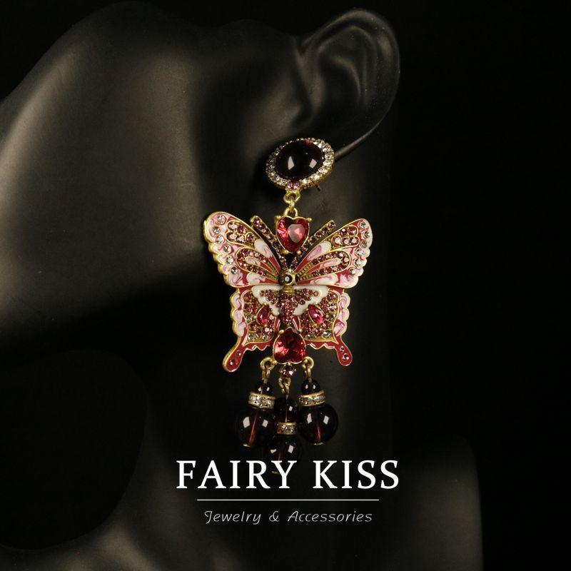 Palace Style Handmade Enamel Heavy Industry Exquisite Butterfly Necklace Set, Densely Inlaid with Diamond High-end Jewelry