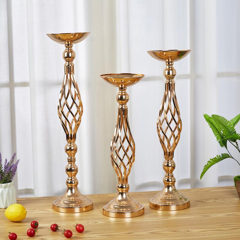 Cross-border dining table candlestick ornaments golden iron vase twist candlestick wedding flowerware wedding props
