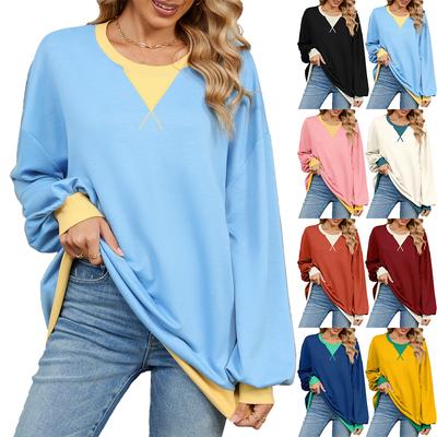 2024 European And American Autumn And Winter Contrasting Round Neck Loose Long Sleeved Sweatshirt Jacket For Women