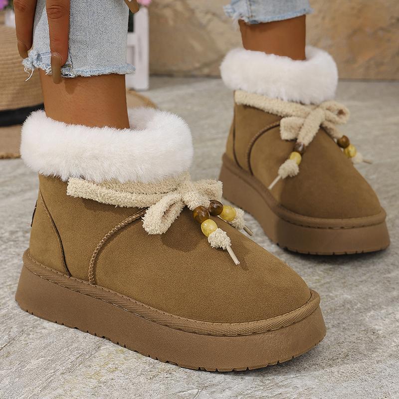 Fashion Thick Bottom Fur Winter Snow Boots Woman Casual Bowknot Non Slip Cotton Padded Shoes Woman Short Plush Platform Ankle Boots