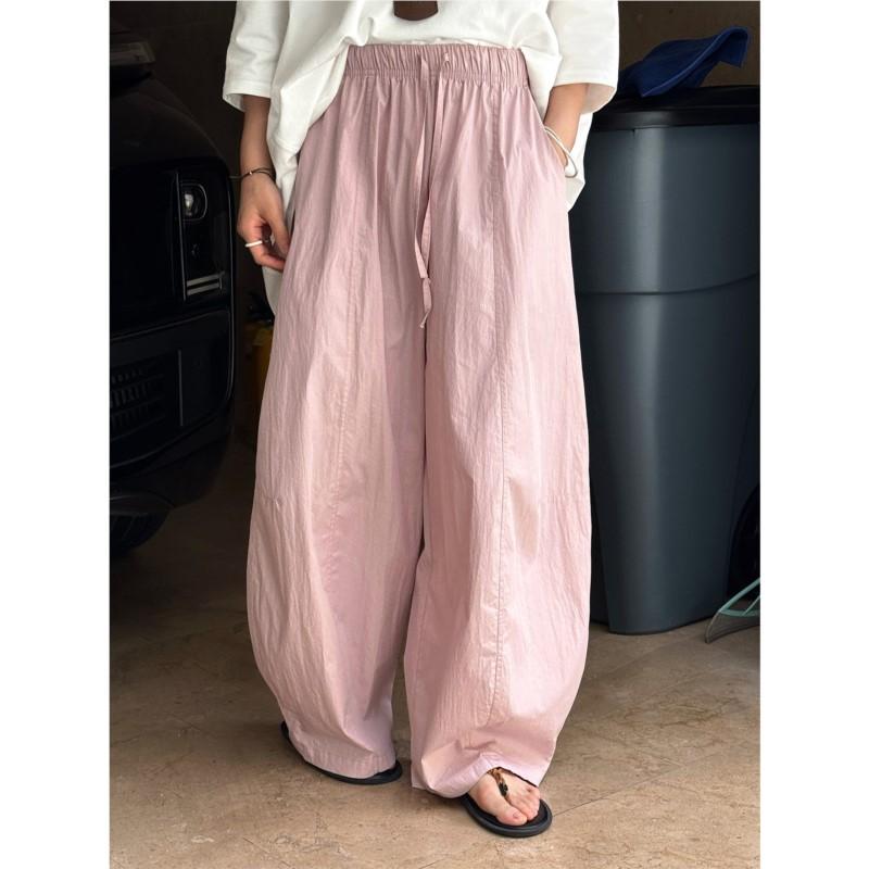 Johnature Sommer Japanische High-Waist Weitbein Damen Hose Locker Atmungsaktiv Bequeme Hose