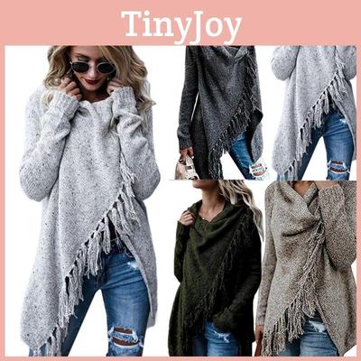 Exquisiter Damen-Fransen-Unregelmäßiger Strickpullover Poncho Schal Jacke Oberbekleidung Für Mühelosen Stil