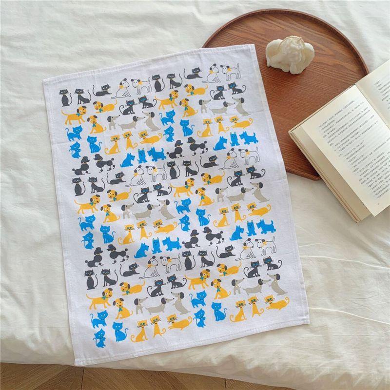 

Cute Cartoon Dog Cat Dining Table Cushion Table Edge Fabric Decoration Heat Proof Mat Antifouling Table Cloth Square Towel Cover Cloth Napkin White