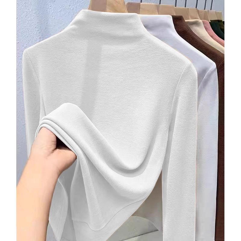 

Velvet Brushed Semi-High Neck Long Sleeve Women s T-Shirt: Slimming, Figure-Flattering, Fleece-Lined, Autumn/Winter Base Layer Top. XXL белый