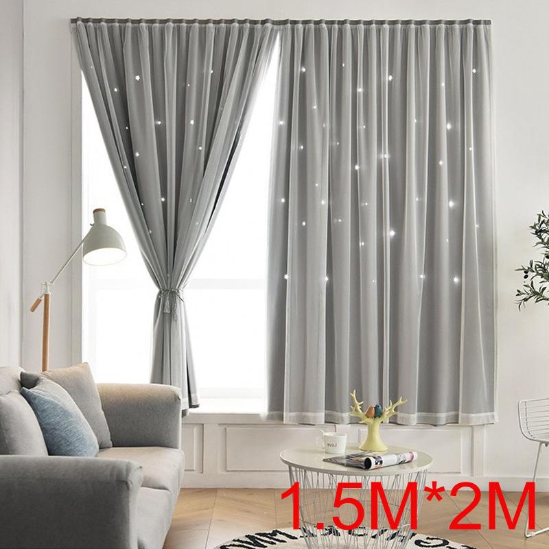 1PC Stars Blackout Self-Adhesive No Punching 1Mx2M Double Layer for Living Room Windows Curtain Self-Adhesive Sheer Curtains