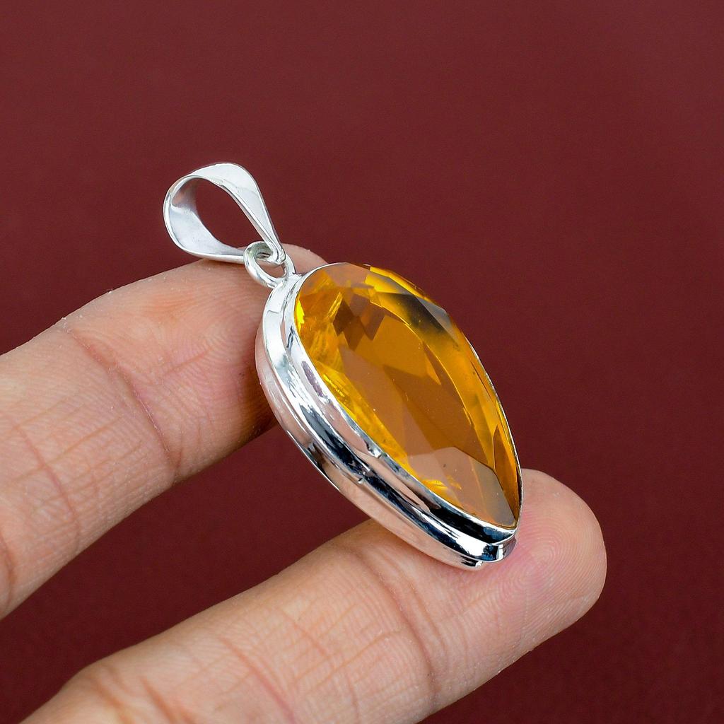 Faceted Citrine Pendant Genuine Gemstone Pendant Unique Jewelry 925 Sterling Silver Pendant Handmade Pendant Silver Jewelry Engagement Gifts